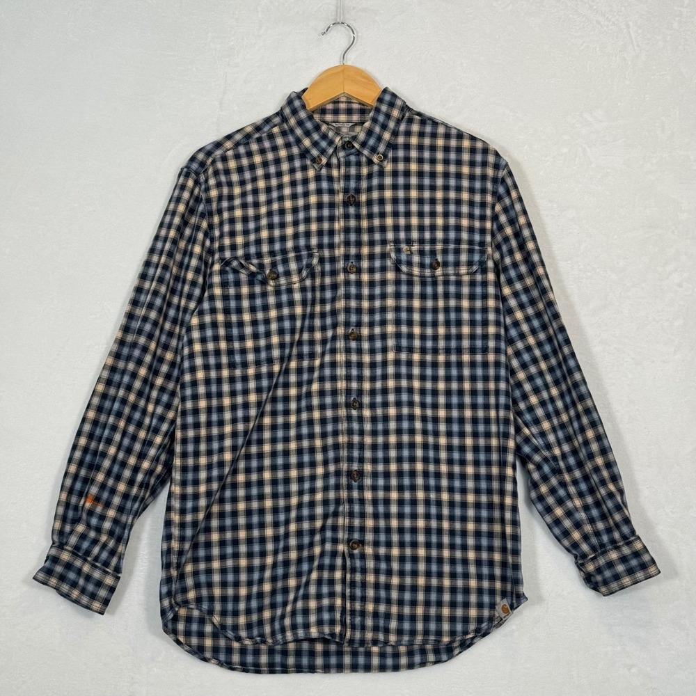 Carhartt Blue Plaid Relaxed Fit Button Down Shirt Medium